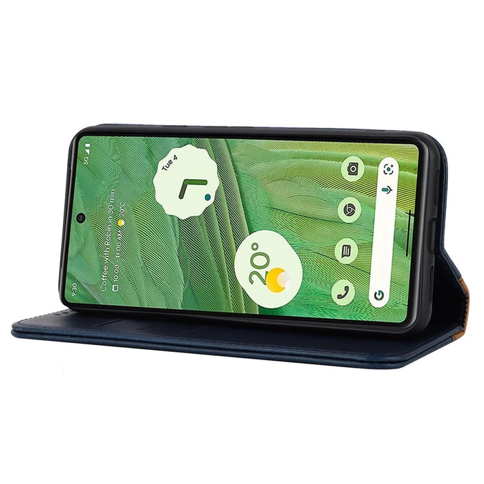 For Google Pixel 8 PU Leather Phone Case Bi-color Splicing Stand Wallet Cover - Black+Yellow - 4