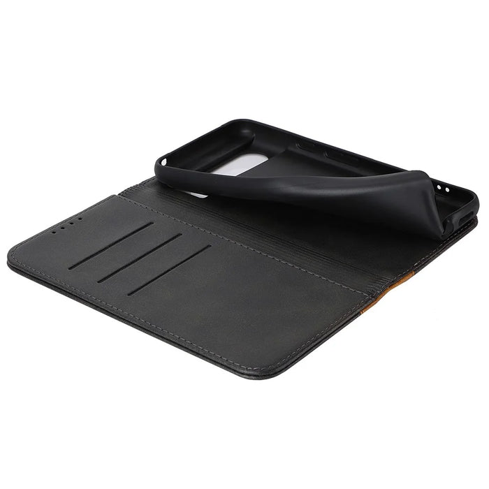 For Google Pixel 8 PU Leather Phone Case Bi-color Splicing Stand Wallet Cover - Black+Yellow - 5