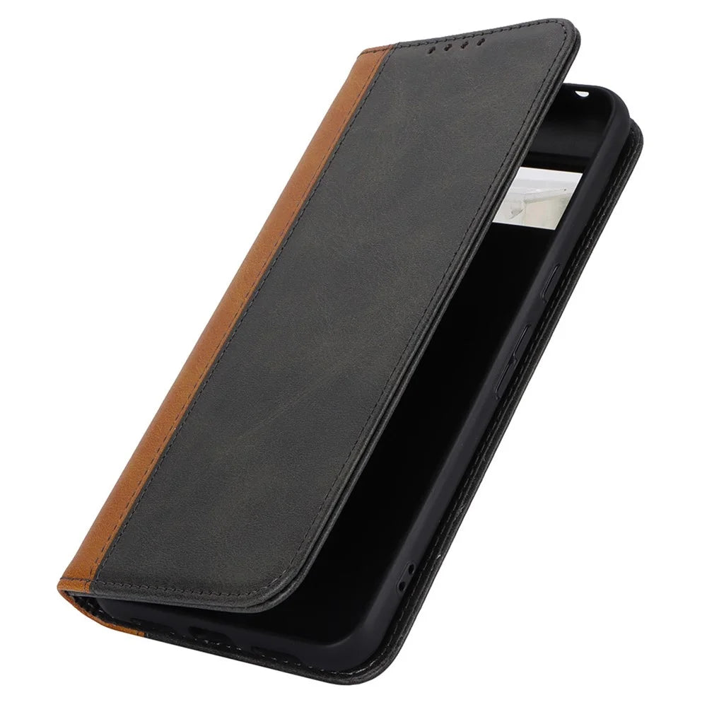 For Google Pixel 8 Pro PU Leather Wallet Phone Case Bi-color Splicing Anti-drop Stand Cover - Black+Yellow - 7