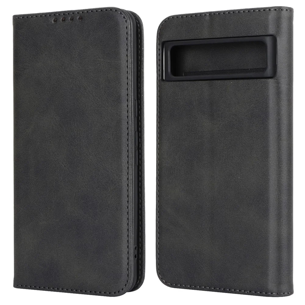 Calf Texture PU Leather Case for Google Pixel 8 Pro , Anti-drop Stand Wallet Phone Cover - Black - 1