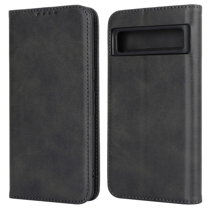 Calf Texture PU Leather Case for Google Pixel 8 Pro , Anti-drop Stand Wallet Phone Cover - Black - 1