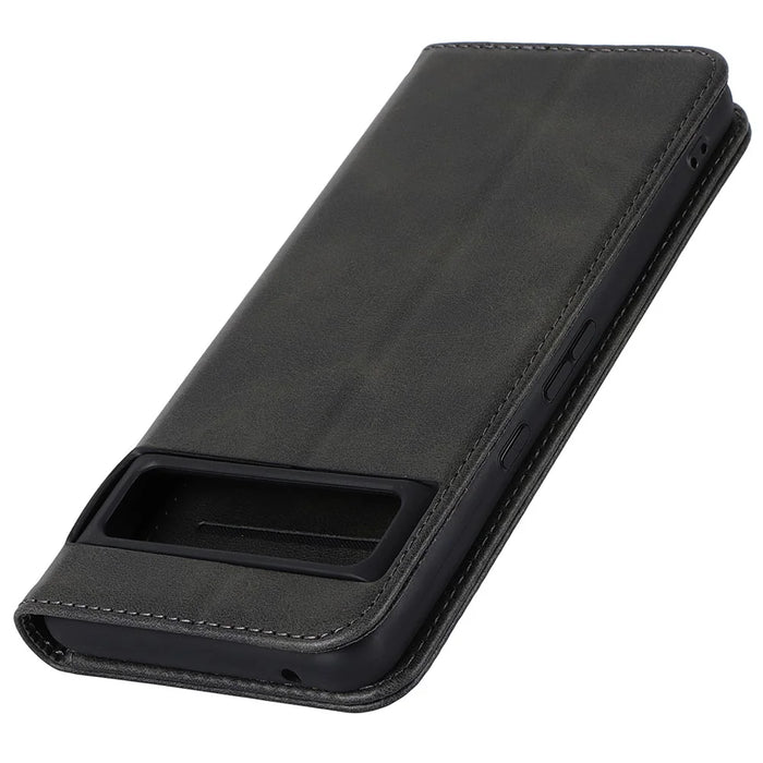 Calf Texture PU Leather Case for Google Pixel 8 Pro , Anti-drop Stand Wallet Phone Cover - Black - 6