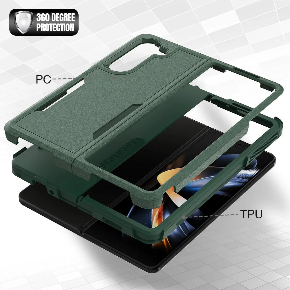 Shockproof Case for Samsung Galaxy Z Fold5 5G PC+TPU Slim Cover Anti-Drop Phone Case - Dark Green - 4