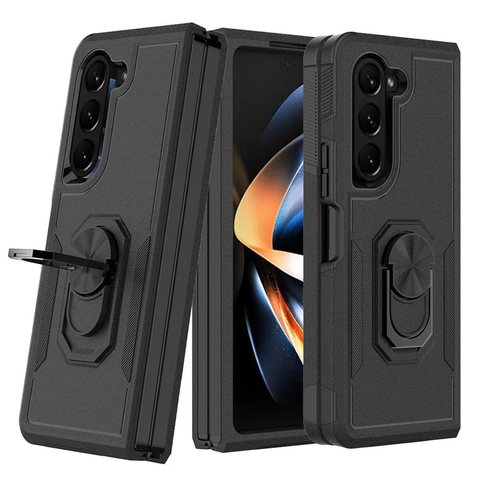 Shockproof Case for Samsung Galaxy Z Fold5 5G Ring Kickstand Cover PC+TPU Hybrid Phone Case - Black - 1