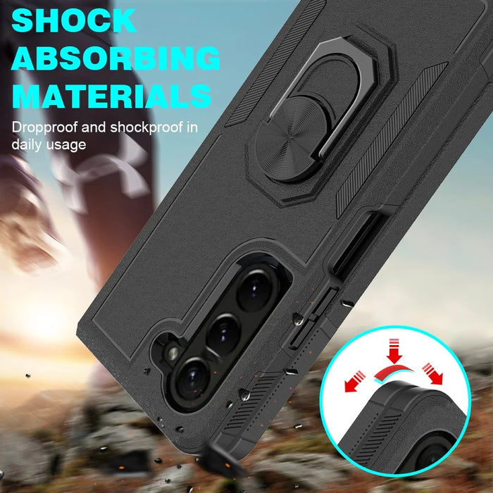 Shockproof Case for Samsung Galaxy Z Fold5 5G Ring Kickstand Cover PC+TPU Hybrid Phone Case - Black - 2