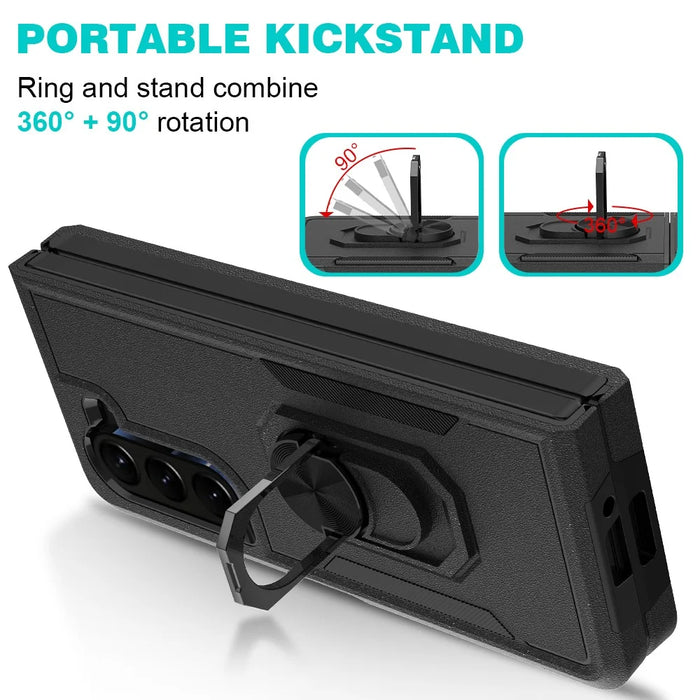Shockproof Case for Samsung Galaxy Z Fold5 5G Ring Kickstand Cover PC+TPU Hybrid Phone Case - Black - 4