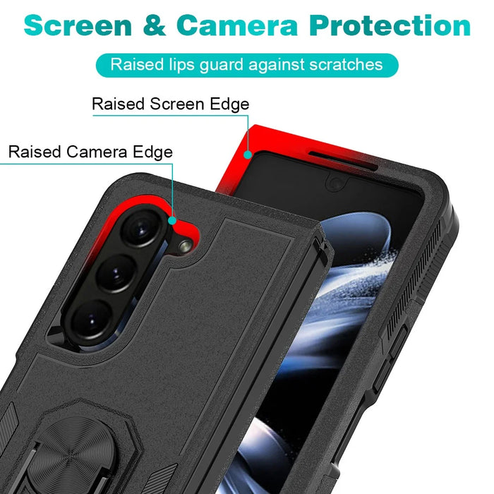 Shockproof Case for Samsung Galaxy Z Fold5 5G Ring Kickstand Cover PC+TPU Hybrid Phone Case - Black - 5