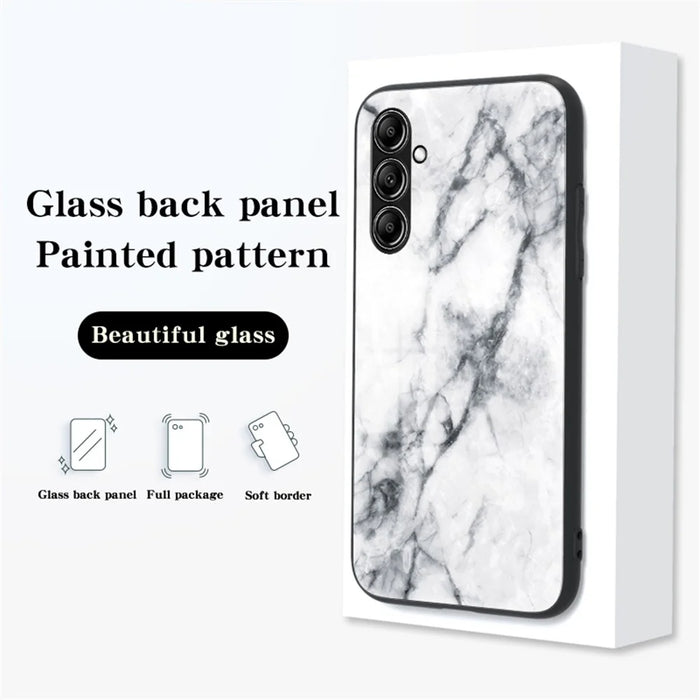 For Samsung Galaxy S23 FE Marble Pattern Phone Case Tempered Glass+PC Back TPU Frame Protective Cover - Blood Red Marble - 2