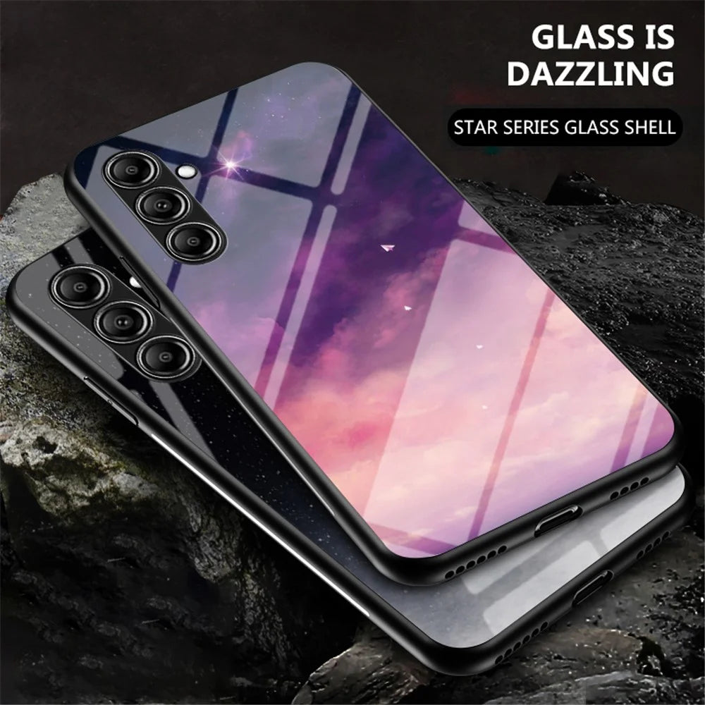 For Samsung Galaxy S23 FE Starry Sky Pattern Tempered Glass Case PC+TPU Anti-Scratch Phone Cover - Dream Starry Sky - 3