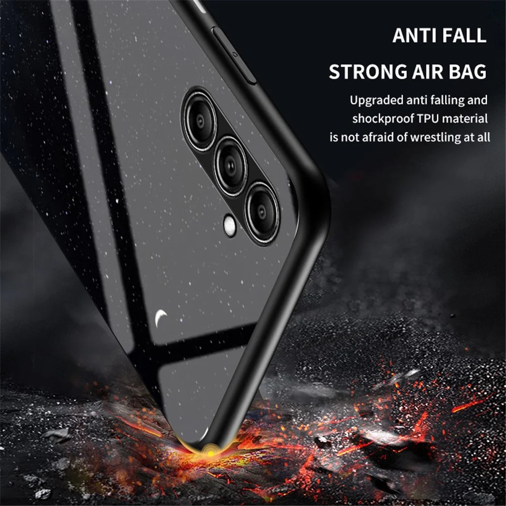 For Samsung Galaxy S23 FE Starry Sky Pattern Tempered Glass Case PC+TPU Anti-Scratch Phone Cover - Dream Starry Sky - 4