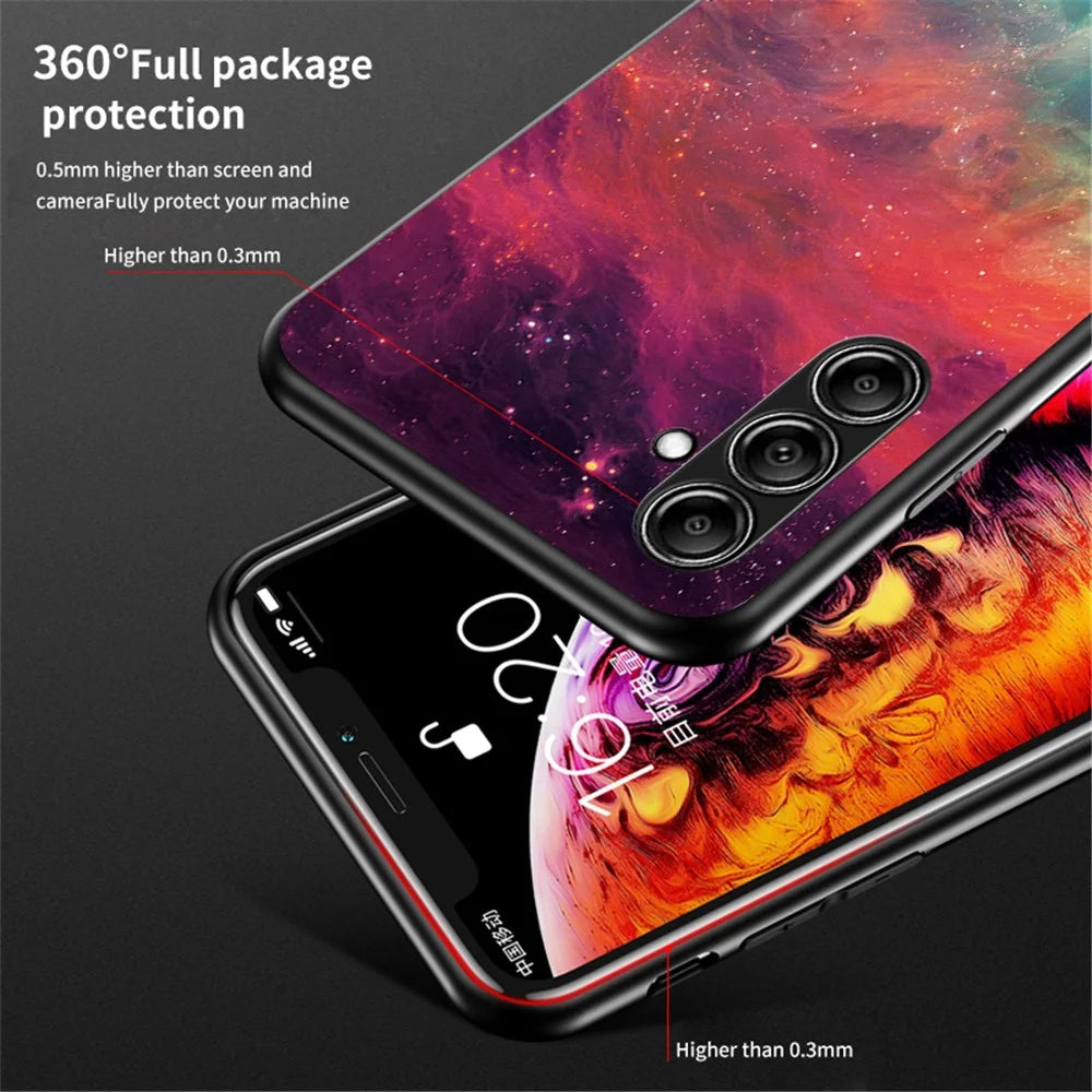 For Samsung Galaxy S23 FE Starry Sky Pattern Tempered Glass Case PC+TPU Anti-Scratch Phone Cover - Dream Starry Sky - 6