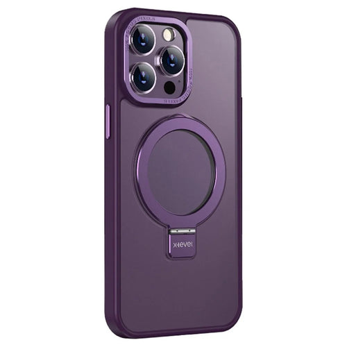 X-LEVEL Kickstand Phone Case for iPhone 15 Pro Max Metal Lens Frame+TPU+PC Anti-Fall Cover Compatible with MagSafe - Purple - 1
