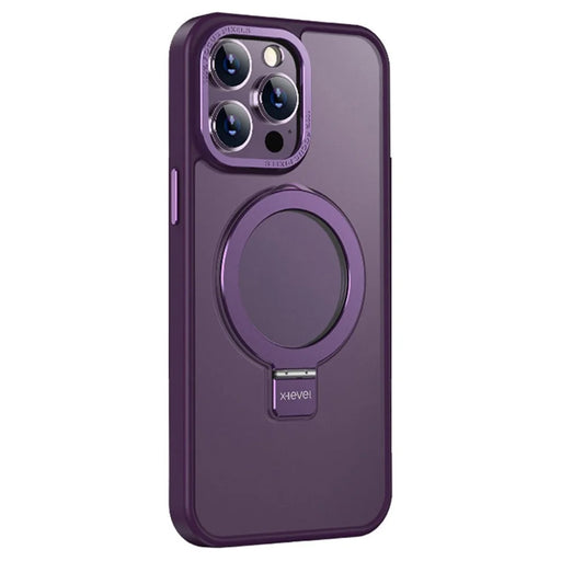 X-LEVEL Kickstand Phone Case for iPhone 15 Pro Max Metal Lens Frame+TPU+PC Anti-Fall Cover Compatible with MagSafe - Purple - 1