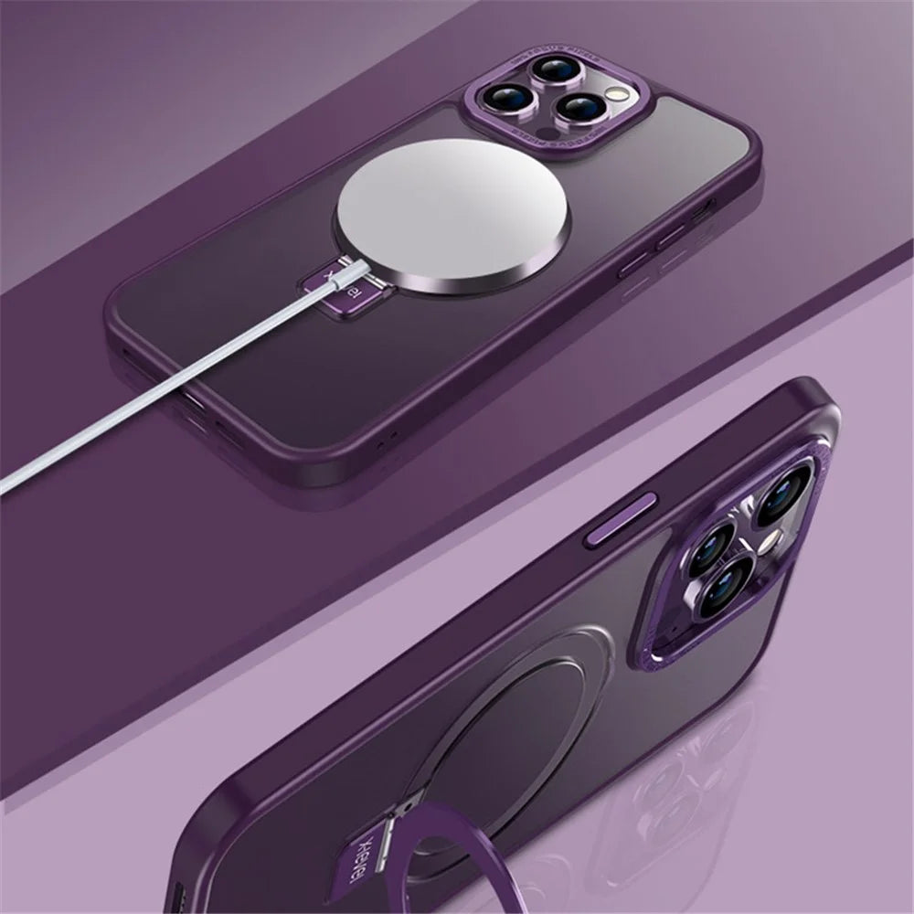 X-LEVEL Kickstand Phone Case for iPhone 15 Pro Max Metal Lens Frame+TPU+PC Anti-Fall Cover Compatible with MagSafe - Purple - 2