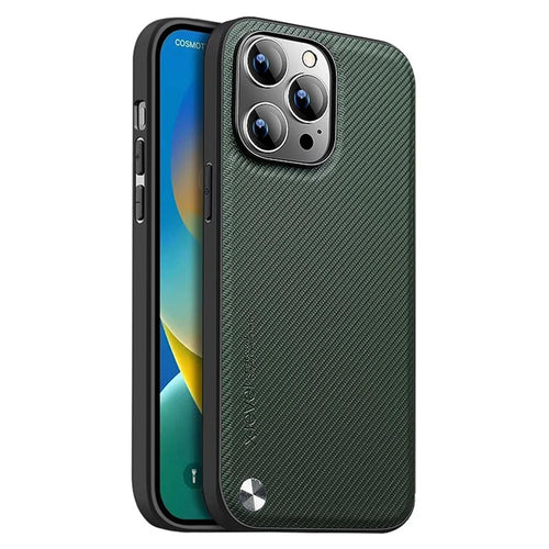 X-LEVEL Aramid Fiber II Series Phone Case for iPhone 15 Pro Max Carbon Fiber Texture PU+TPU Anti-Fall Cell Phone Cover - Green - 1