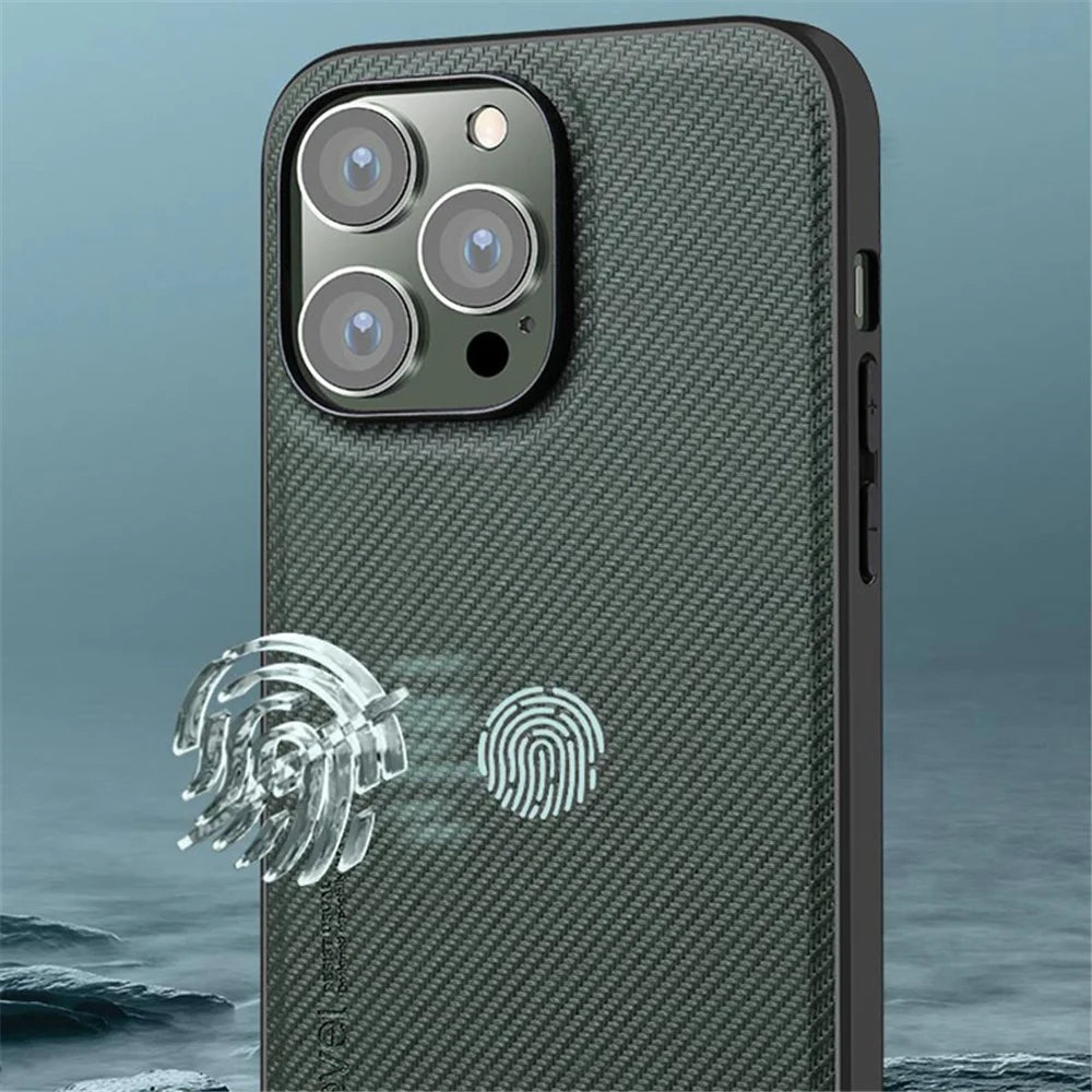 X-LEVEL Aramid Fiber II Series Phone Case for iPhone 15 Pro Max Carbon Fiber Texture PU+TPU Anti-Fall Cell Phone Cover - Green - 3