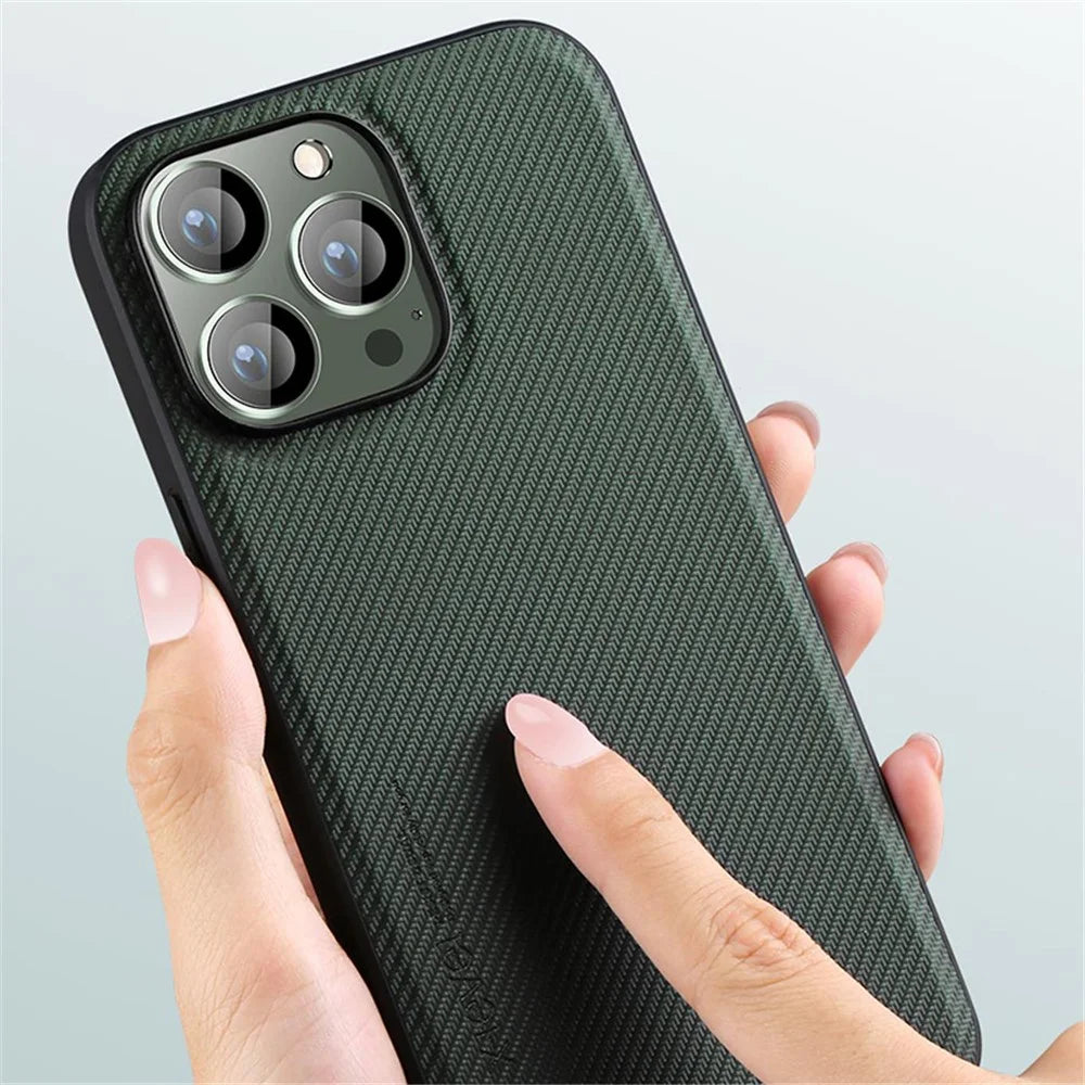 X-LEVEL Aramid Fiber II Series Shockproof Case for iPhone 15 Pro Carbon Fiber Texture PU+TPU Anti-Fall Phone Cover - Green - 5