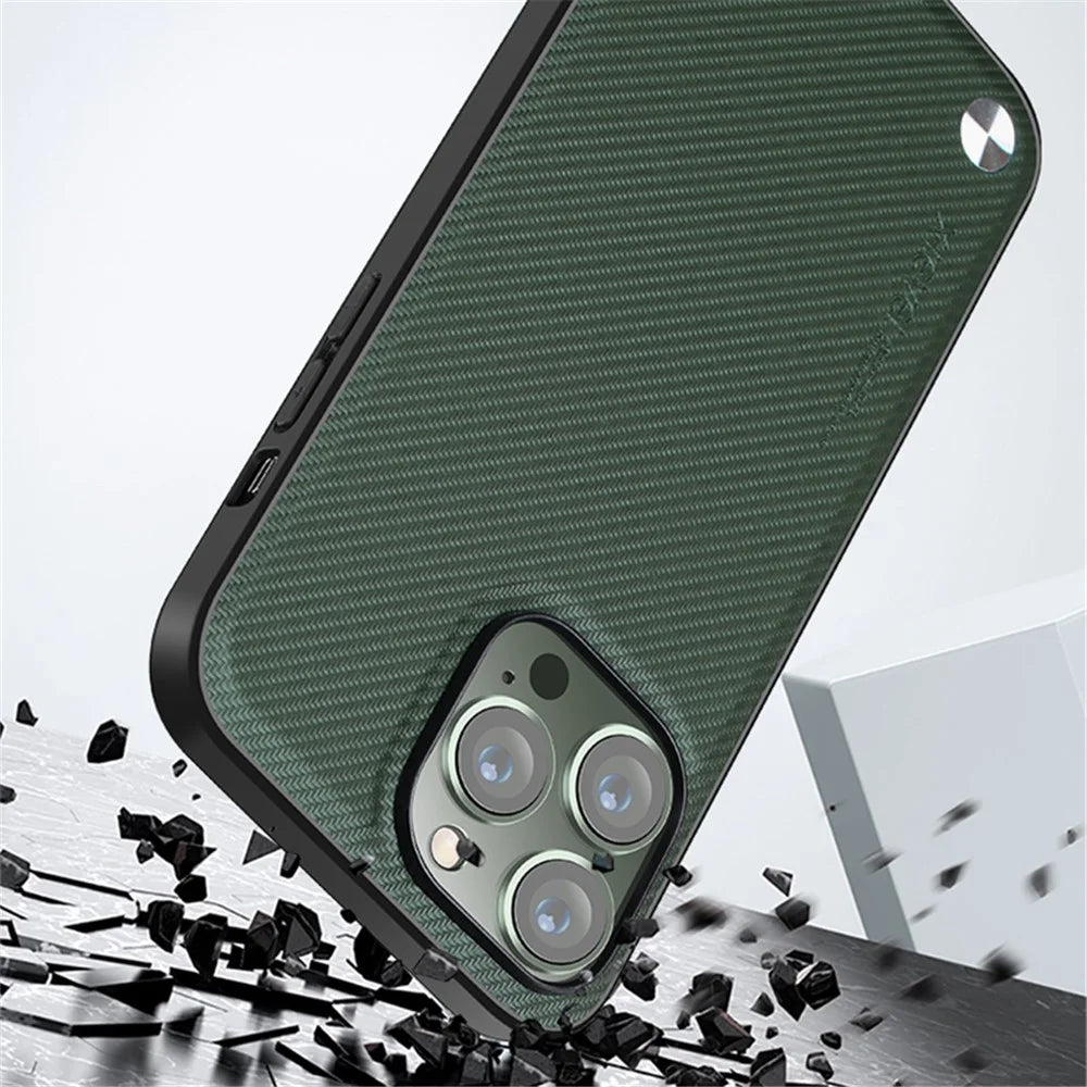 X-LEVEL Aramid Fiber II Series Shockproof Case for iPhone 15 Pro Carbon Fiber Texture PU+TPU Anti-Fall Phone Cover - Green - 6