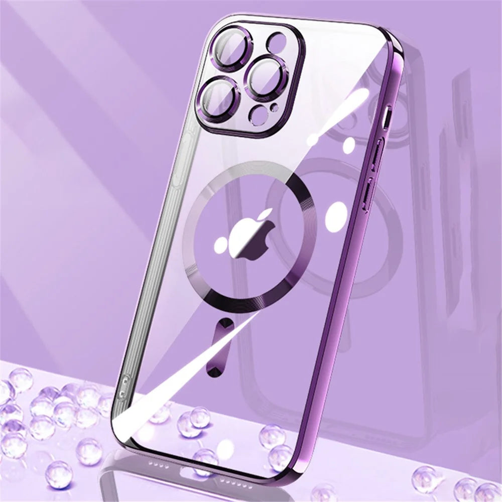 X-LEVEL For iPhone 15 Pro Max Electroplating TPU Case Compatible with MagSafe Transparent Phone Cover - Purple - 1
