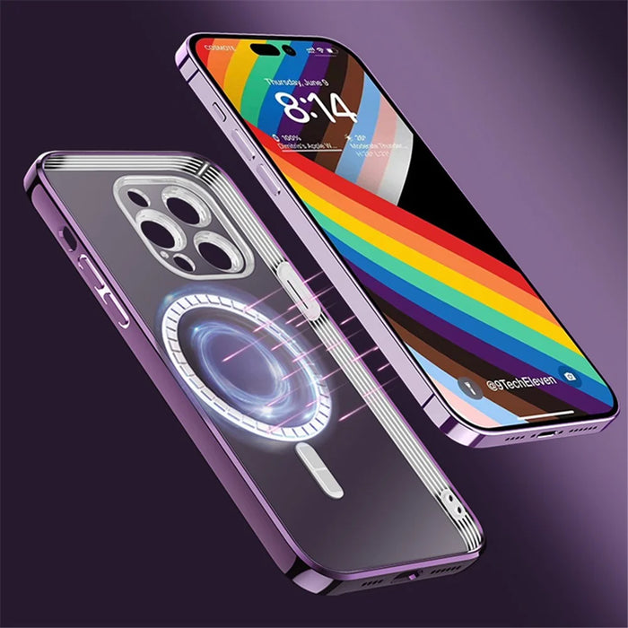 X-LEVEL For iPhone 15 Pro Max Electroplating TPU Case Compatible with MagSafe Transparent Phone Cover - Purple - 2