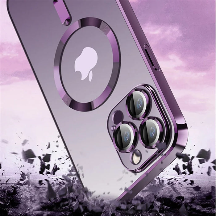 X-LEVEL For iPhone 15 Pro Max Electroplating TPU Case Compatible with MagSafe Transparent Phone Cover - Purple - 5