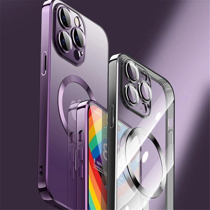 X-LEVEL For iPhone 15 Pro Max Electroplating TPU Case Compatible with MagSafe Transparent Phone Cover - Purple - 6