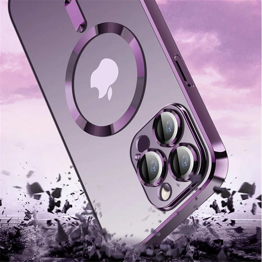 X-LEVEL Glass Lens Guard Slim Case for iPhone 15 Electroplating TPU Phone Cover Compatible with MagSafe - Black - 3