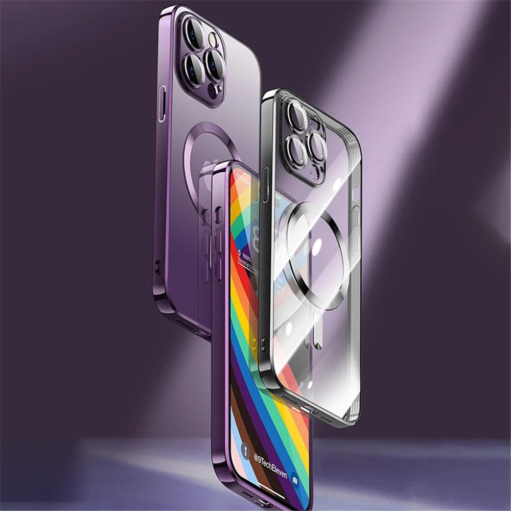 X-LEVEL Glass Lens Guard Slim Case for iPhone 15 Electroplating TPU Phone Cover Compatible with MagSafe - Black - 6
