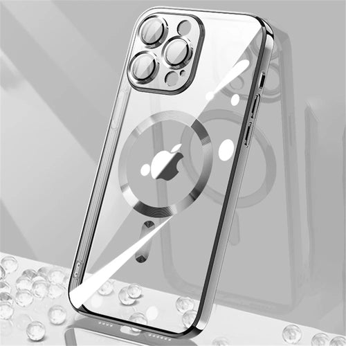 X-LEVEL Electroplating Slim Case for iPhone 15 Pro Glass Lens Guard Clear TPU Phone Cover Compatible with MagSafe - Black - 1