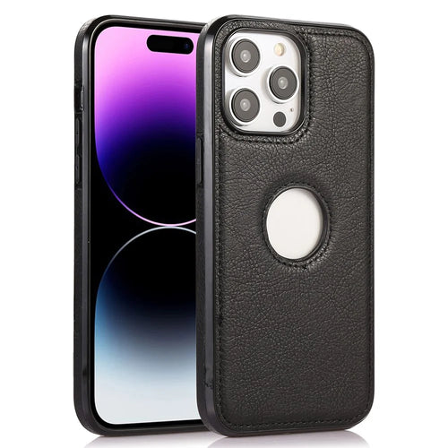 PU+TPU Phone Case for iPhone 15 Pro Max Shockproof Slim Case Anti-Drop Logo View Phone Cover - Black - 1