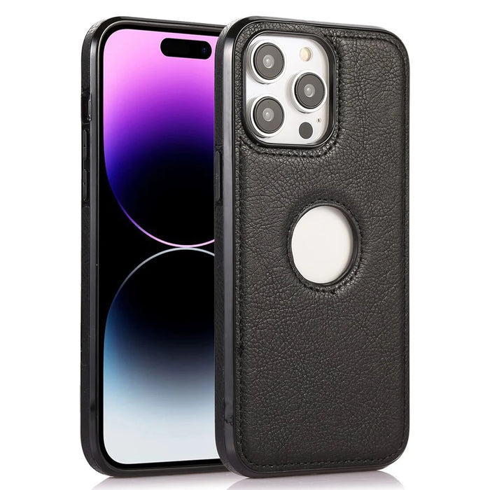 PU+TPU Phone Case for iPhone 15 Pro Max Shockproof Slim Case Anti-Drop Logo View Phone Cover - Black - 1
