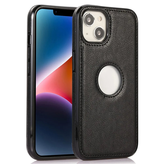 Shockproof Case for iPhone 15 Slim PU+TPU Phone Shell Anti-Fall Logo View Phone Cover - Black - 1