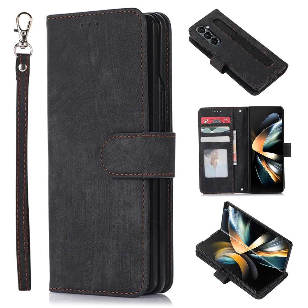 For Samsung Galaxy Z Fold5 5G PU Leather+PC Wallet Phone Case Stand Skin-touch Protective Cover - Black - 1