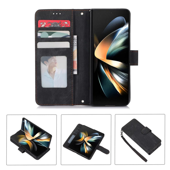 For Samsung Galaxy Z Fold5 5G PU Leather+PC Wallet Phone Case Stand Skin-touch Protective Cover - Black - 2