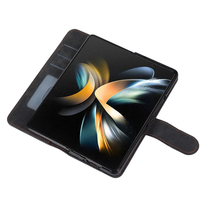 For Samsung Galaxy Z Fold5 5G PU Leather+PC Wallet Phone Case Stand Skin-touch Protective Cover - Black - 6