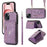 For iPhone 15 Zipper Pocket PU Leather + TPU Phone Case RFID Blocking Card Slots Cover with 2 Straps - Purple - 1