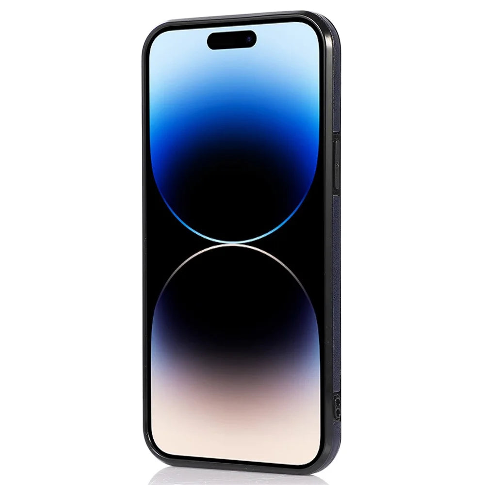 For iPhone 15 Pro Kickstand Vertical Flip Phone Case PU Leather+TPU Phone Shell Cover - Blue - 2
