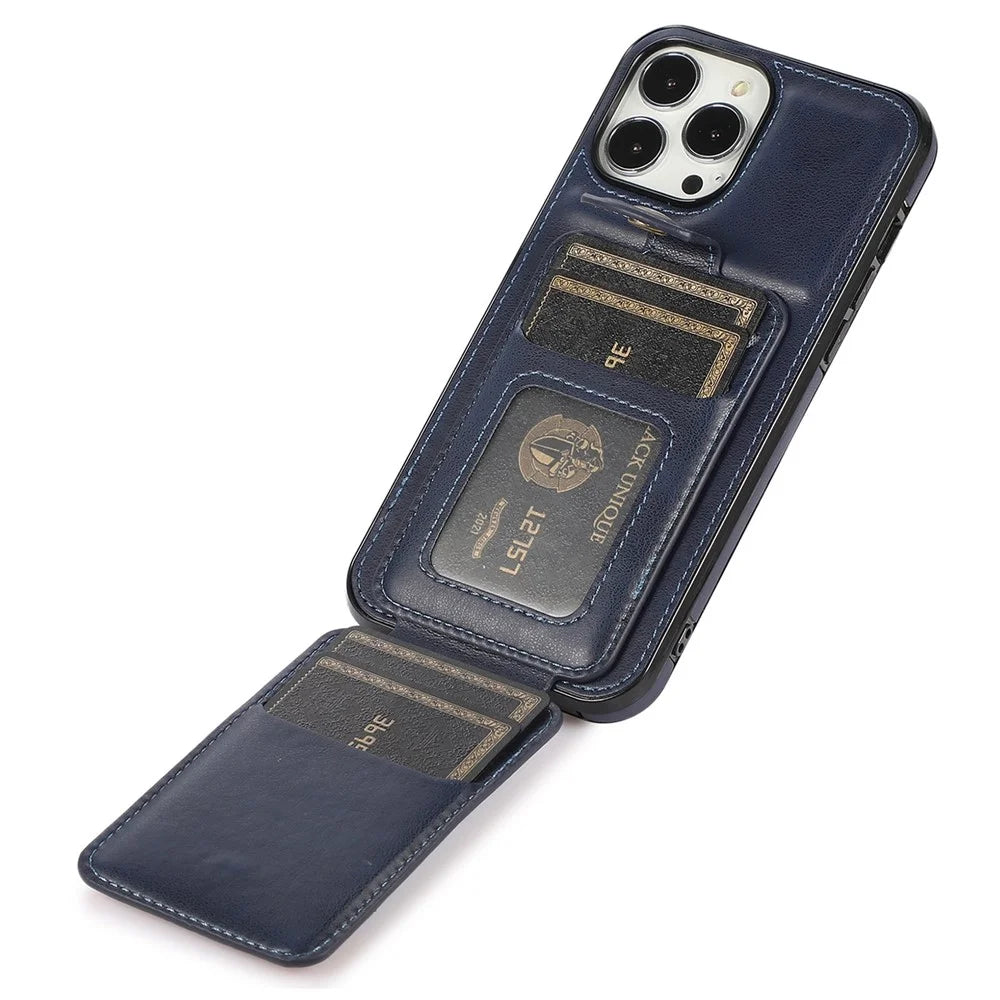 For iPhone 15 Pro Kickstand Vertical Flip Phone Case PU Leather+TPU Phone Shell Cover - Blue - 5