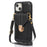 For iPhone 15 Plus Phone Shell Kickstand PU Leather Coated TPU Phone Cover Card Holder Case - Black - 1