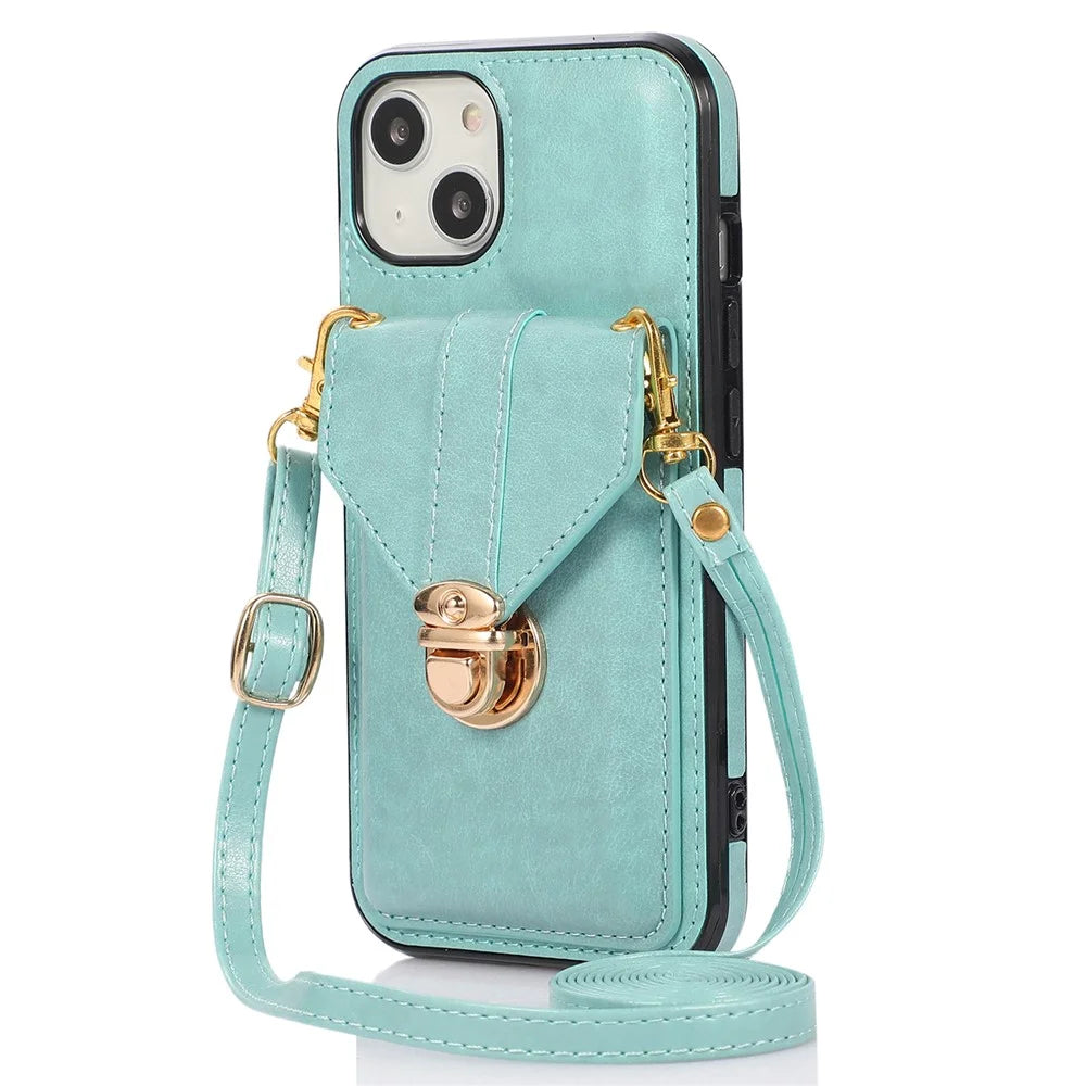 For iPhone 15 Anti-Scratch PU Leather+TPU Phone Cover Case Card Holder Kickstand Phone Shell - Green - 1