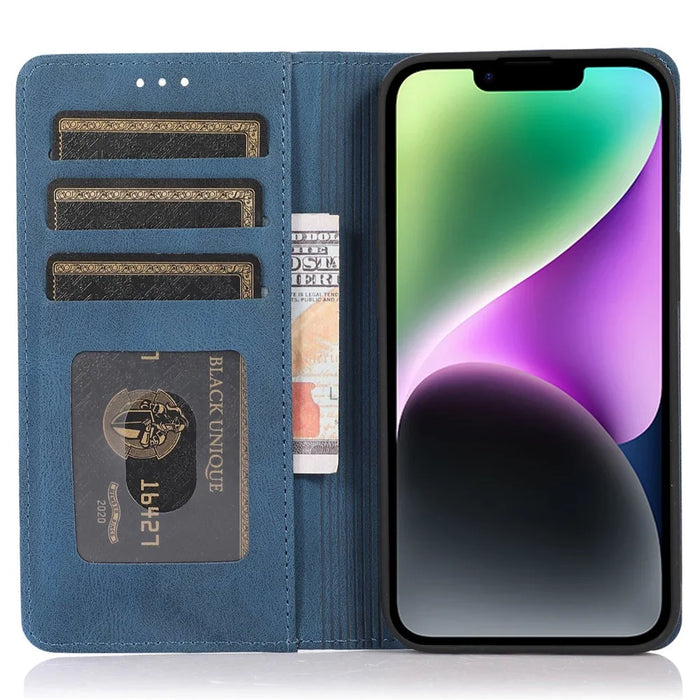 For iPhone 15 Magnetic Auto-absorbed PU Leather Phone Case Support Stand Wallet Cover - Blue - 2