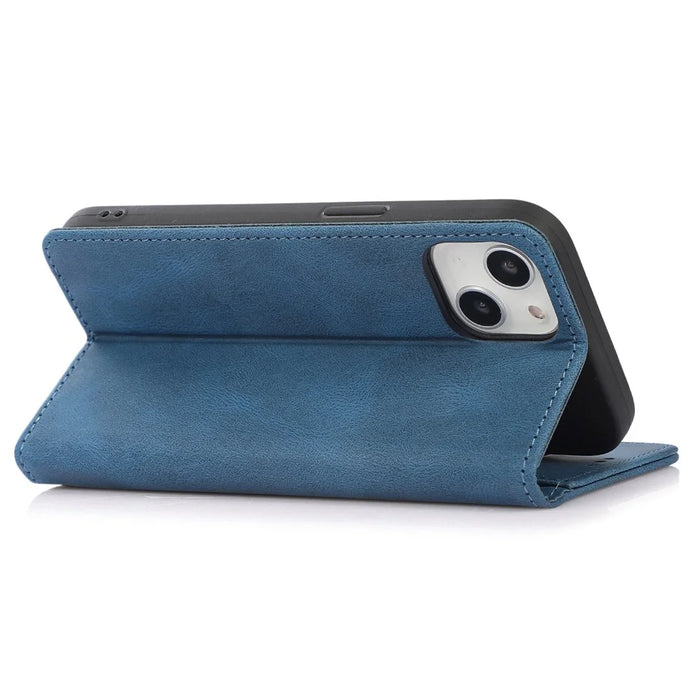 For iPhone 15 Magnetic Auto-absorbed PU Leather Phone Case Support Stand Wallet Cover - Blue - 4