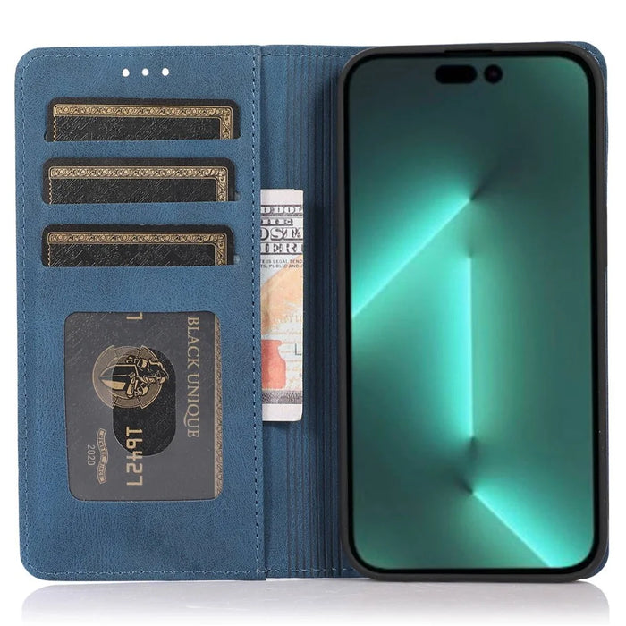 For iPhone 15 Pro Max PU Leather Wallet Phone Case Magnetic Closing Anti-drop Stand Cover - Blue - 2