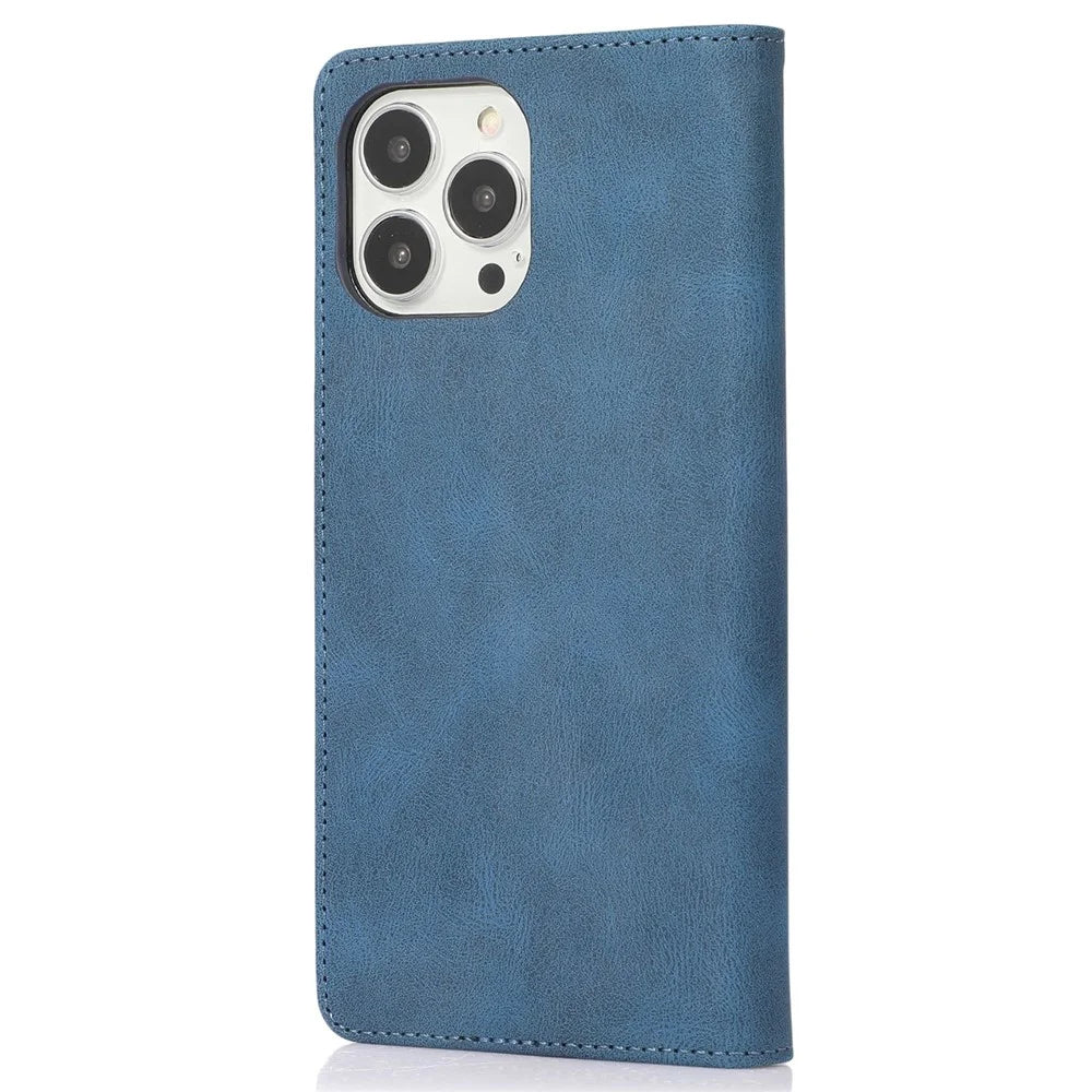 For iPhone 15 Pro PU Leather Shockproof Phone Case Magnetic Flip Stand Wallet Cover - Blue - 7