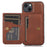 For iPhone 15 Plus PU Leather + TPU Phone Case Card Holder Kickstand Mobile Phone Protective Cover - Coffee - 1