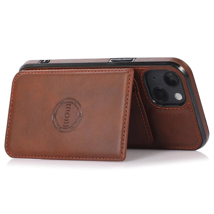 For iPhone 15 Plus PU Leather + TPU Phone Case Card Holder Kickstand Mobile Phone Protective Cover - Coffee - 2