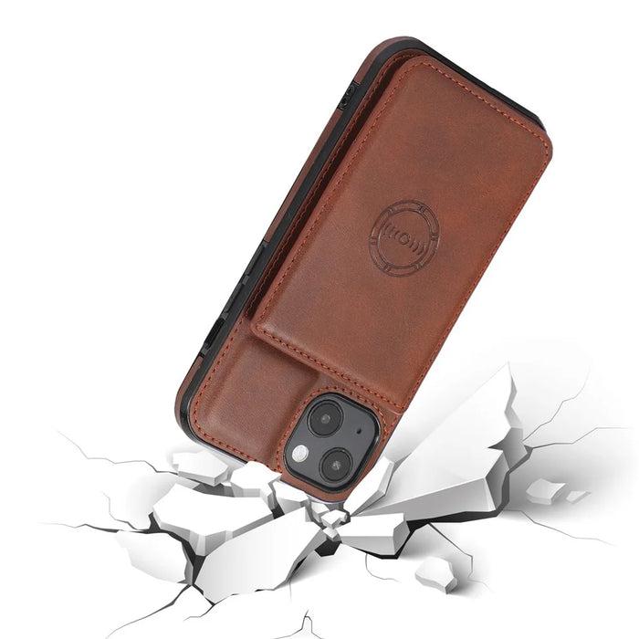 For iPhone 15 Plus PU Leather + TPU Phone Case Card Holder Kickstand Mobile Phone Protective Cover - Coffee - 4