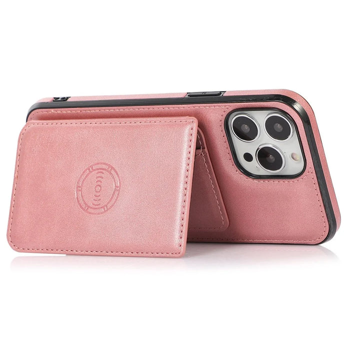 For iPhone 15 Pro Card Holder Kickstand Phone Case PU Leather + TPU Anti-scratch Phone Protective Cover - Rose Gold - 2