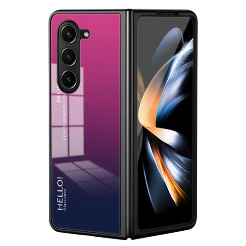 For Samsung Galaxy Z Fold5 5G Tempered Glass Phone Case Gradient Color PC+TPU Protective Cover - Gradient Rose - 1