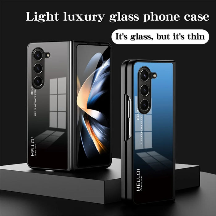 For Samsung Galaxy Z Fold5 5G Tempered Glass Phone Case Gradient Color PC+TPU Protective Cover - Gradient Rose - 6